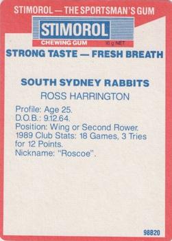 1990 Stimorol NRL #136 Ross Harrington Back
